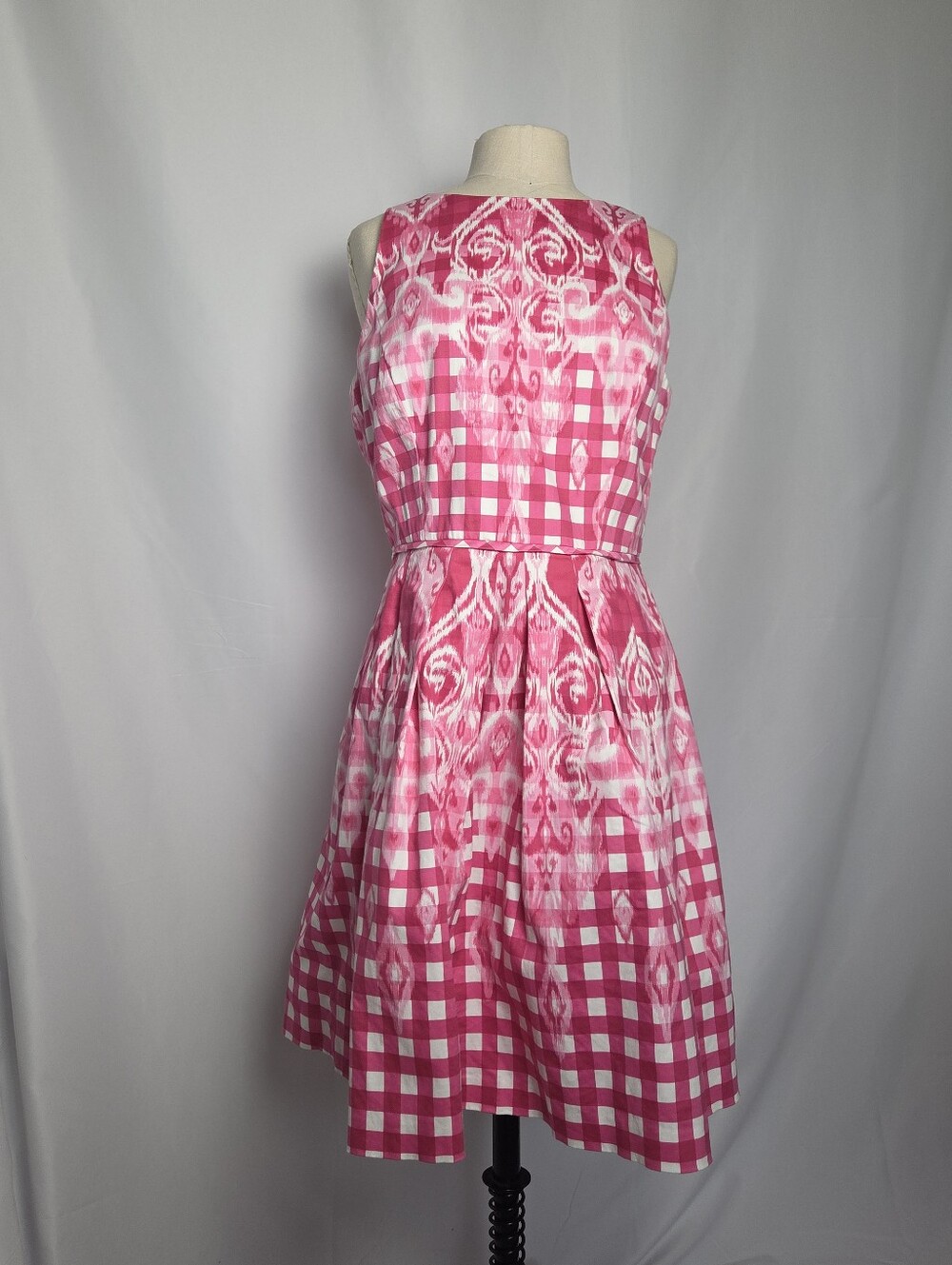 Tahari Arthur S Levine Pink Gingham Damask Fit And Flare Dress